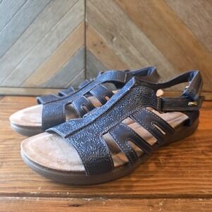 Clarks Collection Shoes Women's Size 11 Wide Navy Blue Leather Sandals Comfort